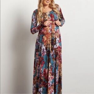 PinkBlush Long Sleeve Dark Floral Maternity Friendly Dress